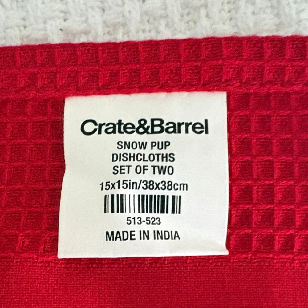 Crate&Barrel Red Kitchen Towels with Snowman Design